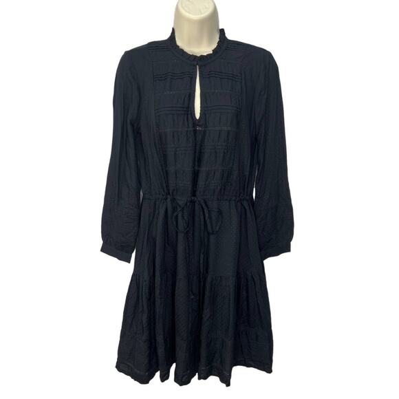 Lucky Brand Womens Mini Dress Black Boho Peasant Size XS Long Sleeve Crochet Dot - Picture 1 of 7